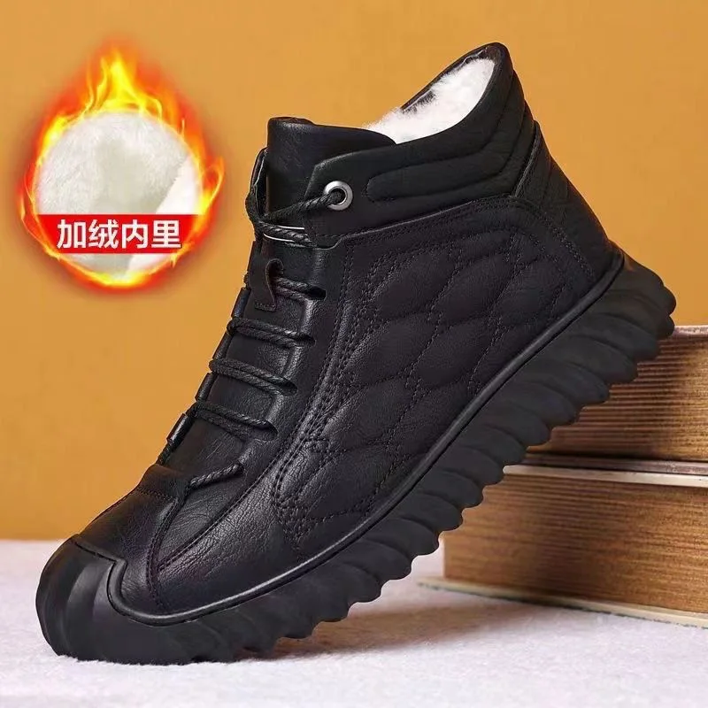 Zapatos de cuero informales acolchados Para hombre, calzado deportivo antideslizante de fondo suave, Botas de nieve cálidas, invierno, 2024