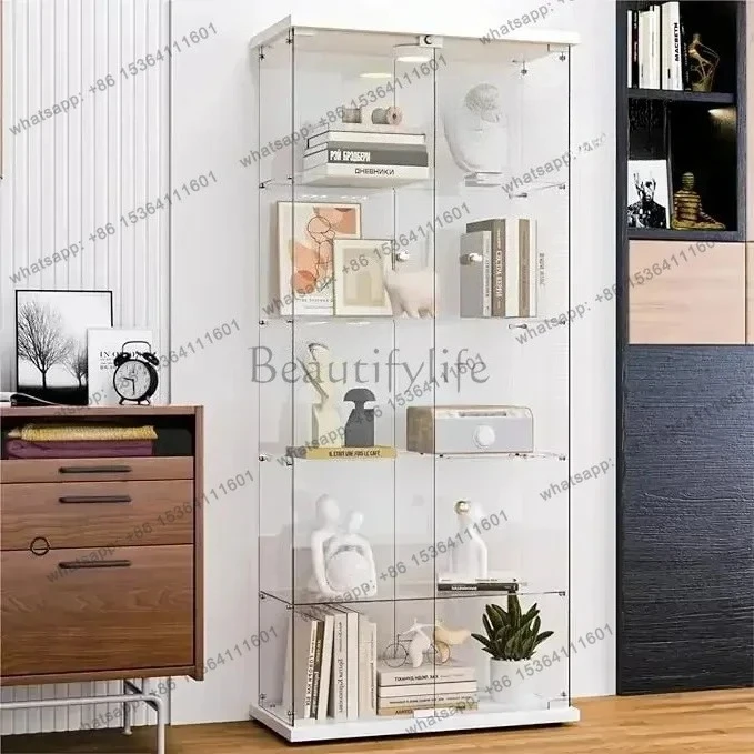 Glass Showcase With LED Lights, 5-level Curio Cabinet, 2-door Glass Showcase, Standing Bookcase