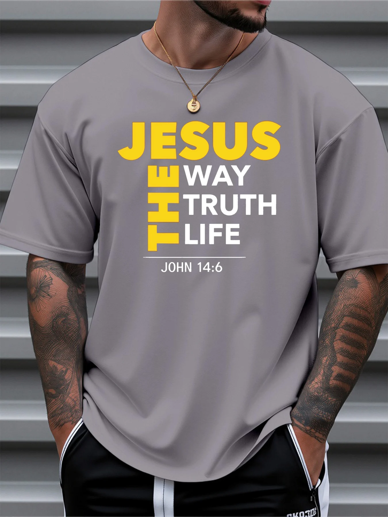 T Shirt For Man 100% Cotton Summer Christ Faith Jesus Way Truth Life Print Casual Slim Fit Round Neck Short Sleeved T-shirt Top