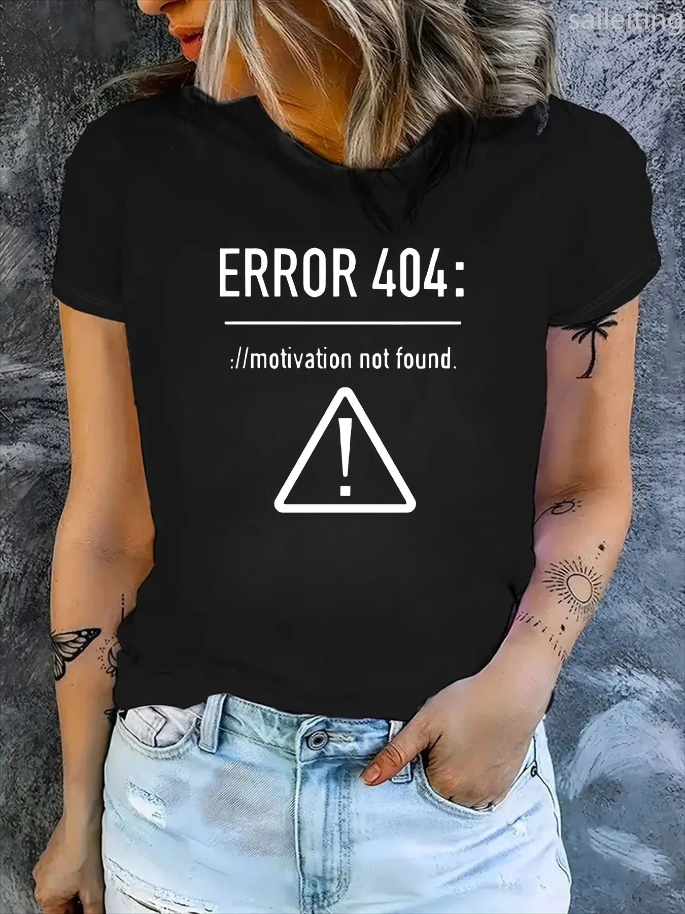

Футболка с рисунком «Motivation Not Found», вязаная повседневная и спортивная футболка с круглым вырезом и принтом, женская повседневная футболка в стиле Харадзюку с коротким рукавом