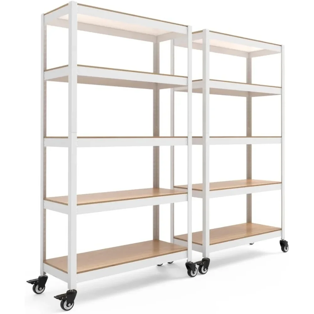 5-Tier Metal Boltless Rolling Cart Shelf, Heavy Duty Wheel Shelving Unit Adjustable Storage Shelves, Garage Shelves