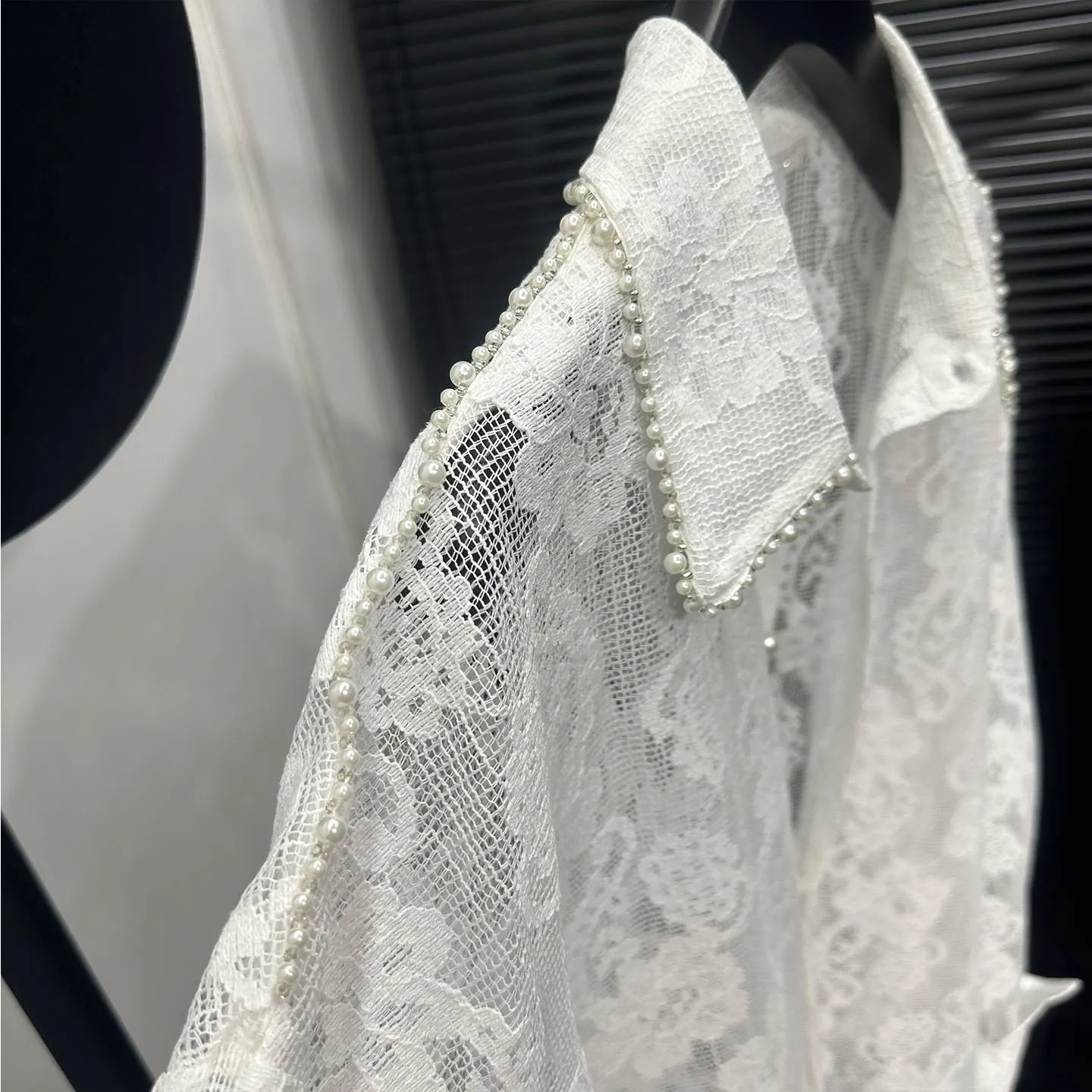 Fashionable Pu Shuai Casual Style White Lace Hollow-out Long-Sleeved Shirt Men's Loose High Sense Design Blouse Trendy