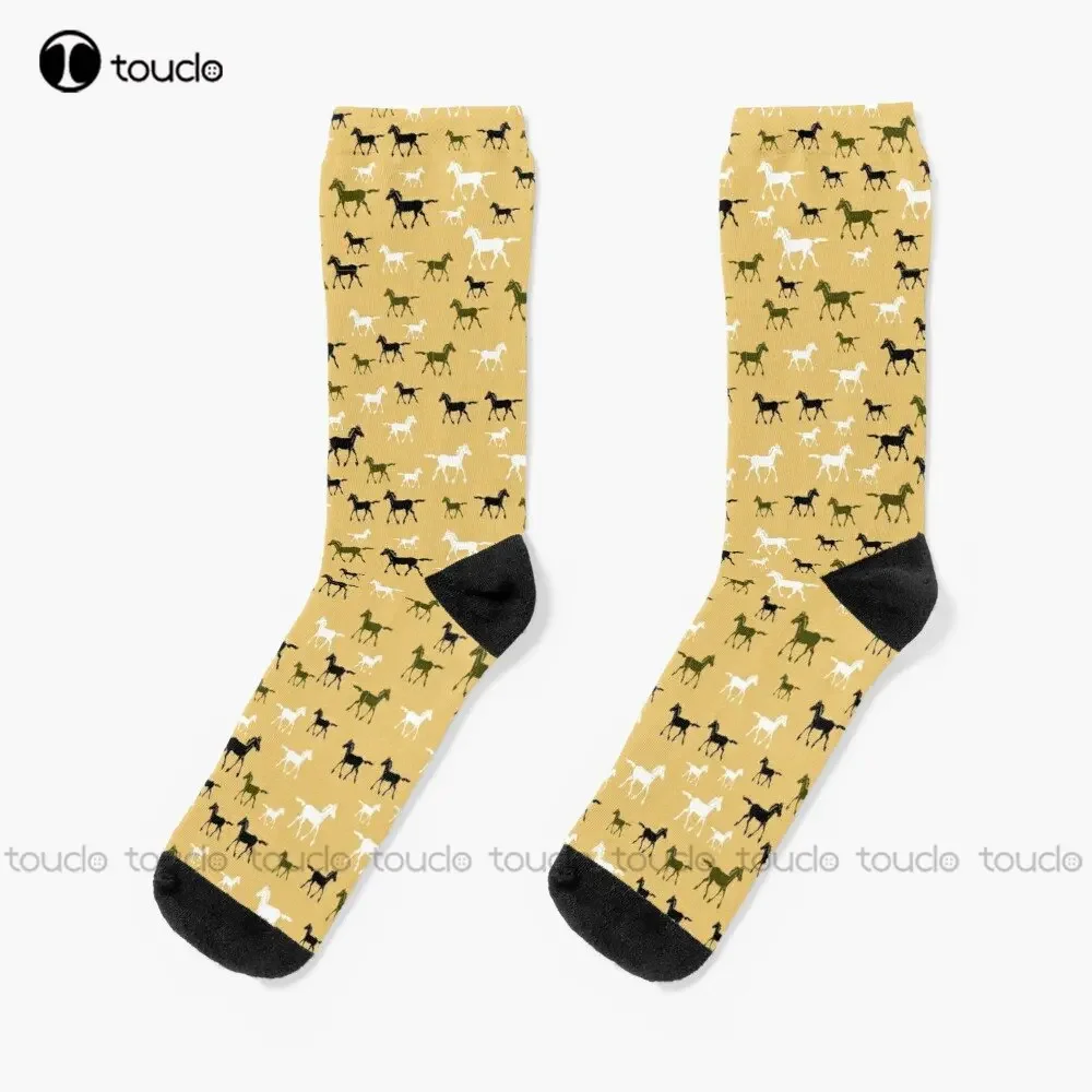 Black And White Horse Pattern (Golden Background) Socks Hiking Socks Men Personalized Custom Unisex Adult Teen Youth Socks