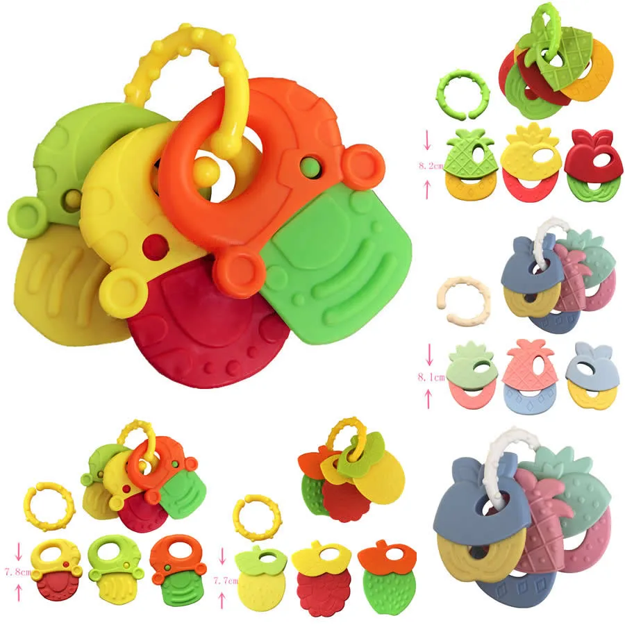 Silicone Teethers for Baby Things Newborn Chews Food Grade Teethers Training Bed Toy  Baby fruit item Feeding Infant Rattle