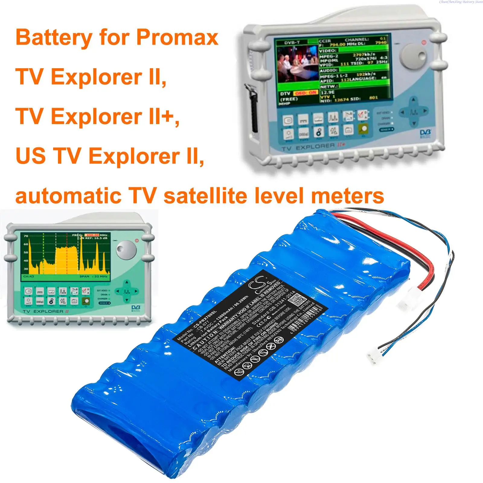 Cameron Sino 13000mAh Battery for Promax TV Explorer II, TV Explorer II+, US TV Explorer II, automatic TV satellite level meters