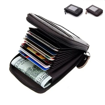 Portefeuille Vintage en cuir véritable pour hommes, porte-carte de crédit, blocage RFID, fermeture éclair, pochette d'argent, étui de protection pour cartes, porte-monnaie de poche, nouvelle collection 2024