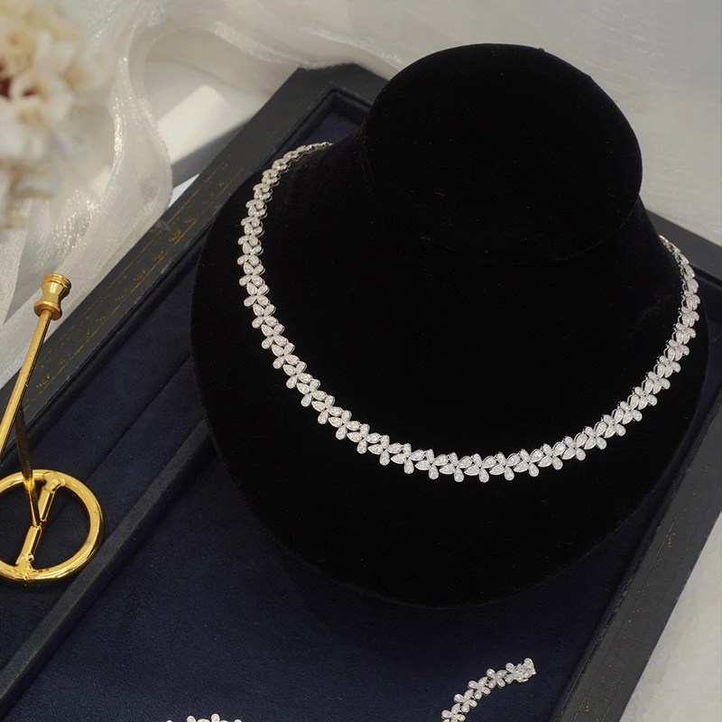Aazuo 18K White Gold Real Diamonds Senior Banquet Jewelry Set Weave Necklace Bracelet Gift For Women Engagement Wedding Party