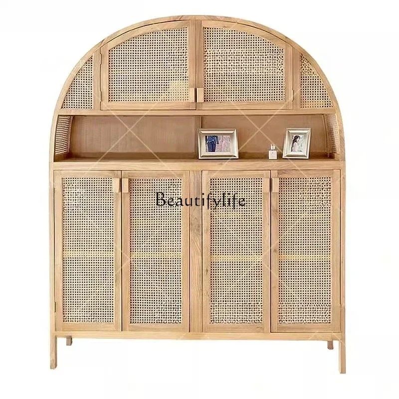 

56Nordic rattan living room dining side cabinet, creative semi-round solid wood rattan surface locker
