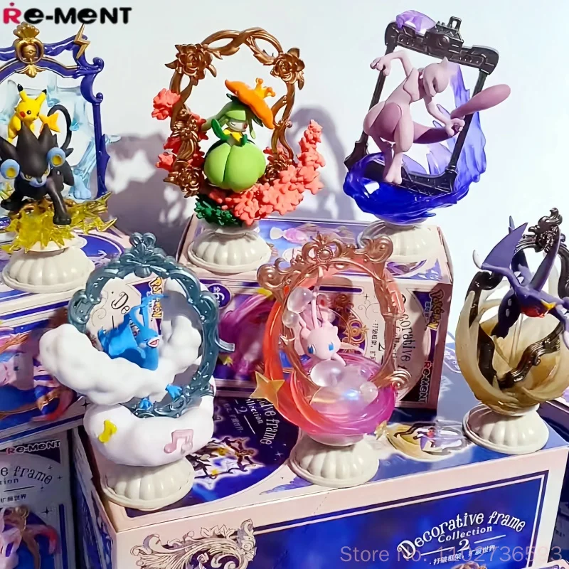 Neu auf Lager: Original Re-Ment Pokémon Dekorativer Rahmen 2 Mew Mewtwo Garchomp Lilligant Szene Figuren Anime Merchandise Geschenk Spielzeug