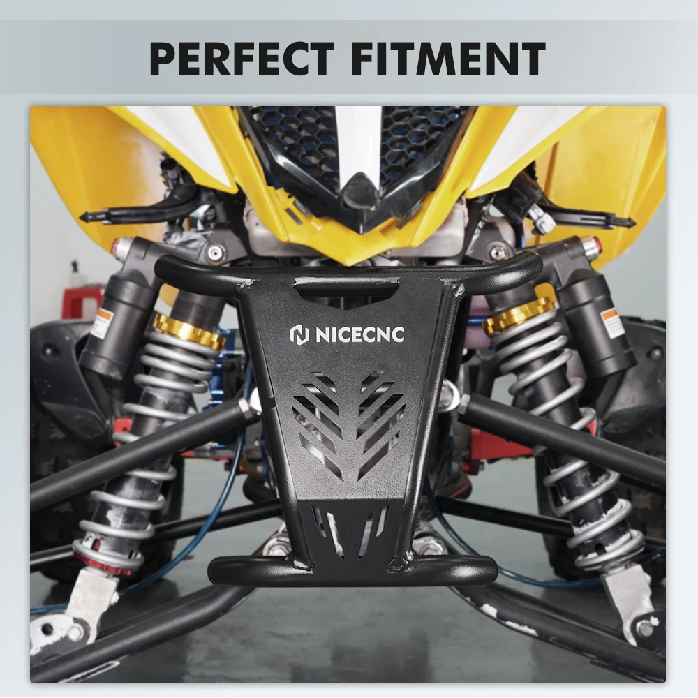 NiceCNC Front Bumper For Yamaha Raptor 700 700R 2016-2024 2023 ATV Bull Head Shaped 1'' Diameter Thickened Aluminum Tube Black