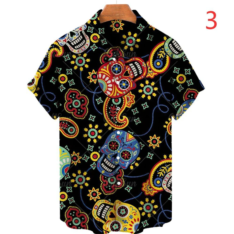 Camisa masculina para turismo estampada em 3D, camisa havaiana, blusa solta de manga curta, vintage, criativa, mexicana festa, verão, nova, 3XL