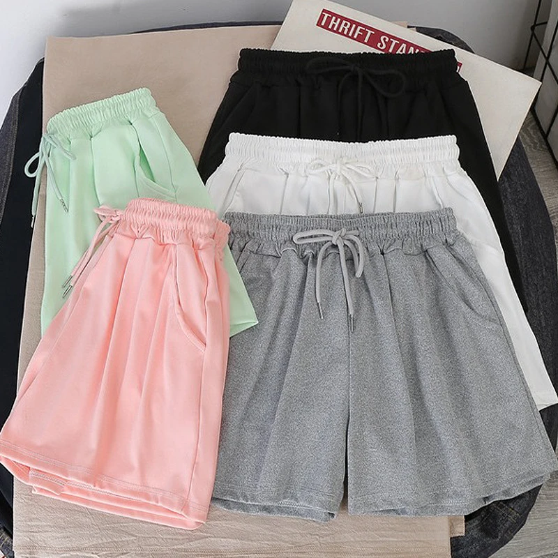 Elastic Waist High Waisted Loose Large Size Casual Sports Wide Leg Shorts