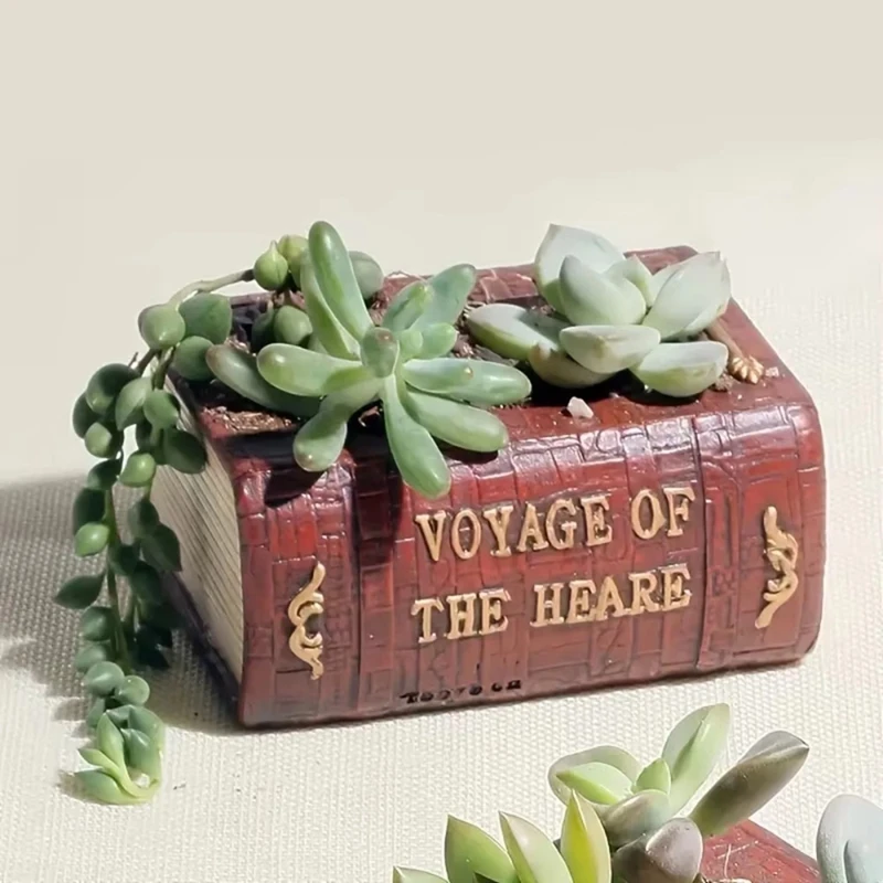 Retro Style Literature Book Succulent Flower Pot Resin Realistic Book Planter Durableuv-Resistant Plant Planter Garden-FUNN