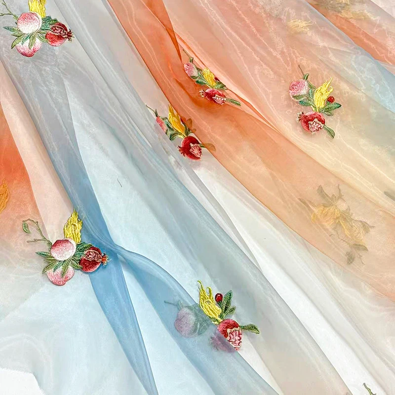 100x150cm Blumenstickerei-Material Farbverlauf Sanfter Chiffon-Stoff Transparenter Hanfu-Stoff Nähen DIY Kleid Bühnenbekleidung Neu – Detail 5