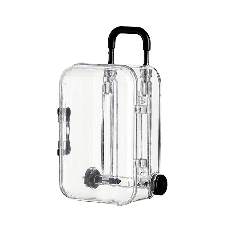 

Luminous Ornament Mini Suitcase With Retractable Wheels Movable Transparent Jewelry Cute Storage Exhibition Display Box ﻿