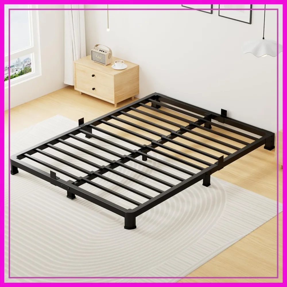 

4 Inch Queen Bed Frame Low Profile, Heavy Duty Metal Platform with Round Corner Legs, No Box Spring Needed, Easy Assembly, Noise Free, Black