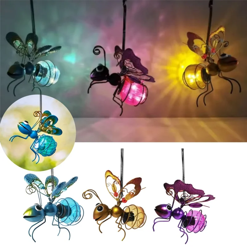 

Портативный красочный светодиодный солнечный фонарь в виде пчелы, бабочки, стрекозы, сказочный фонарь для улицы, подвесной зажим, садовая вечеринка, праздничный пейзажный декор