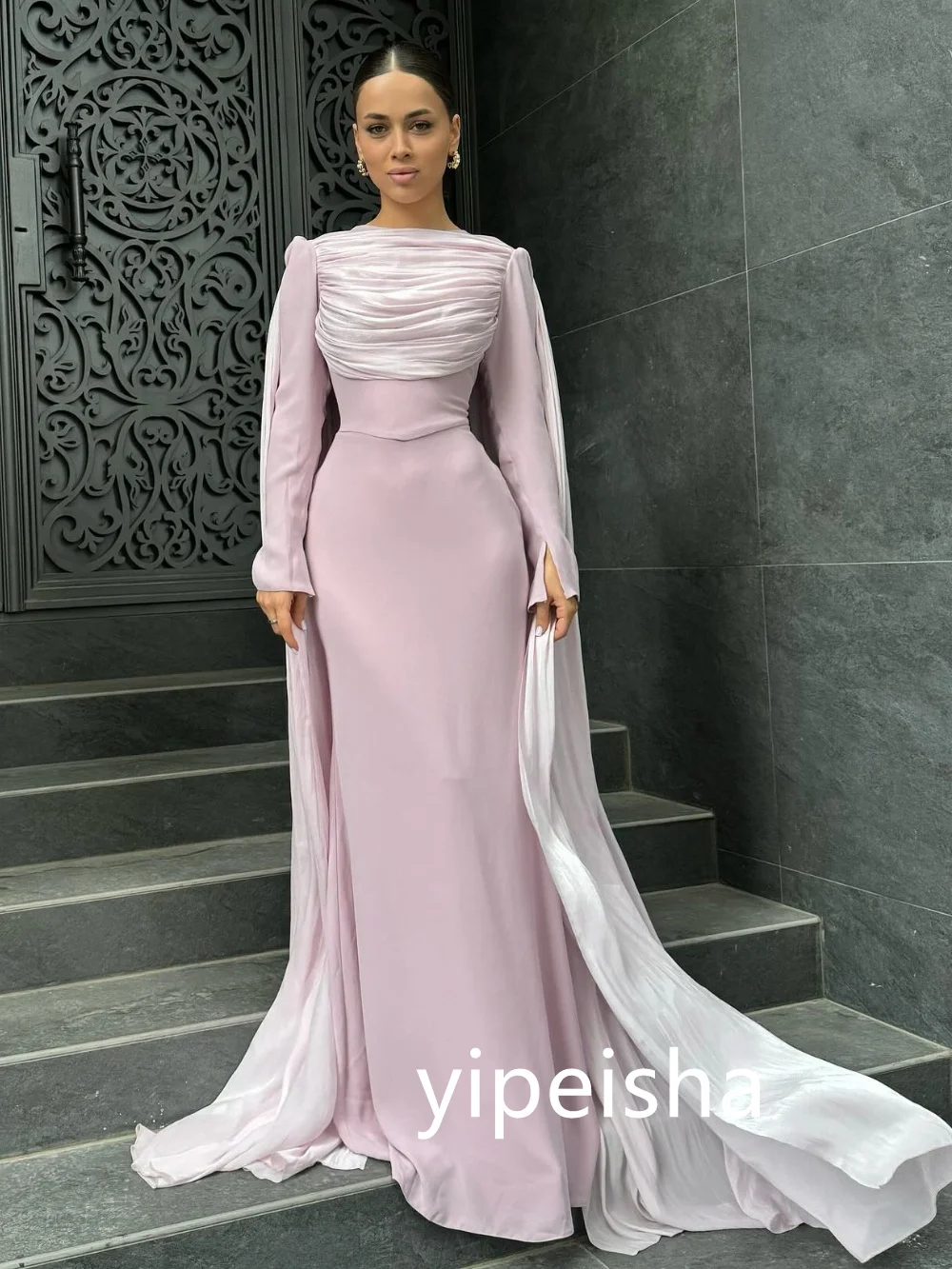 Customized Exquisite Jersey Pleat A-line O-Neck Midi Dresses Prom Dresses Modern Style Pastrol Unisex Chinese Style Formal Casua