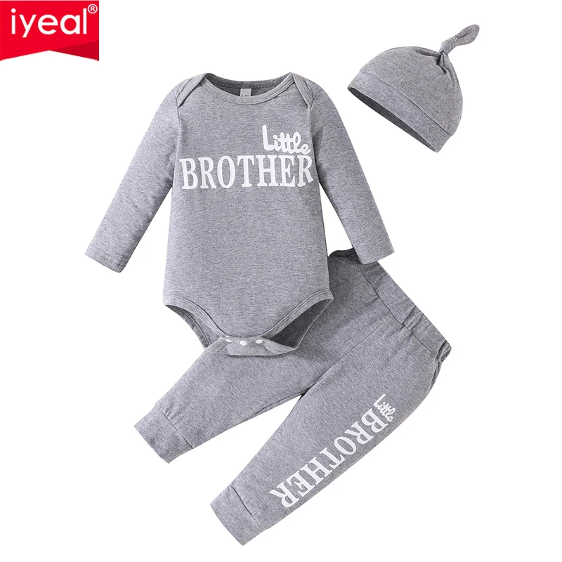 

IYEAL New Fashion Baby Boys Girl Clothing Outfit Cotton Long Sleeve Romper + Pant + Hat 3PCS/Set Newborn Baby Boys Clothes Set