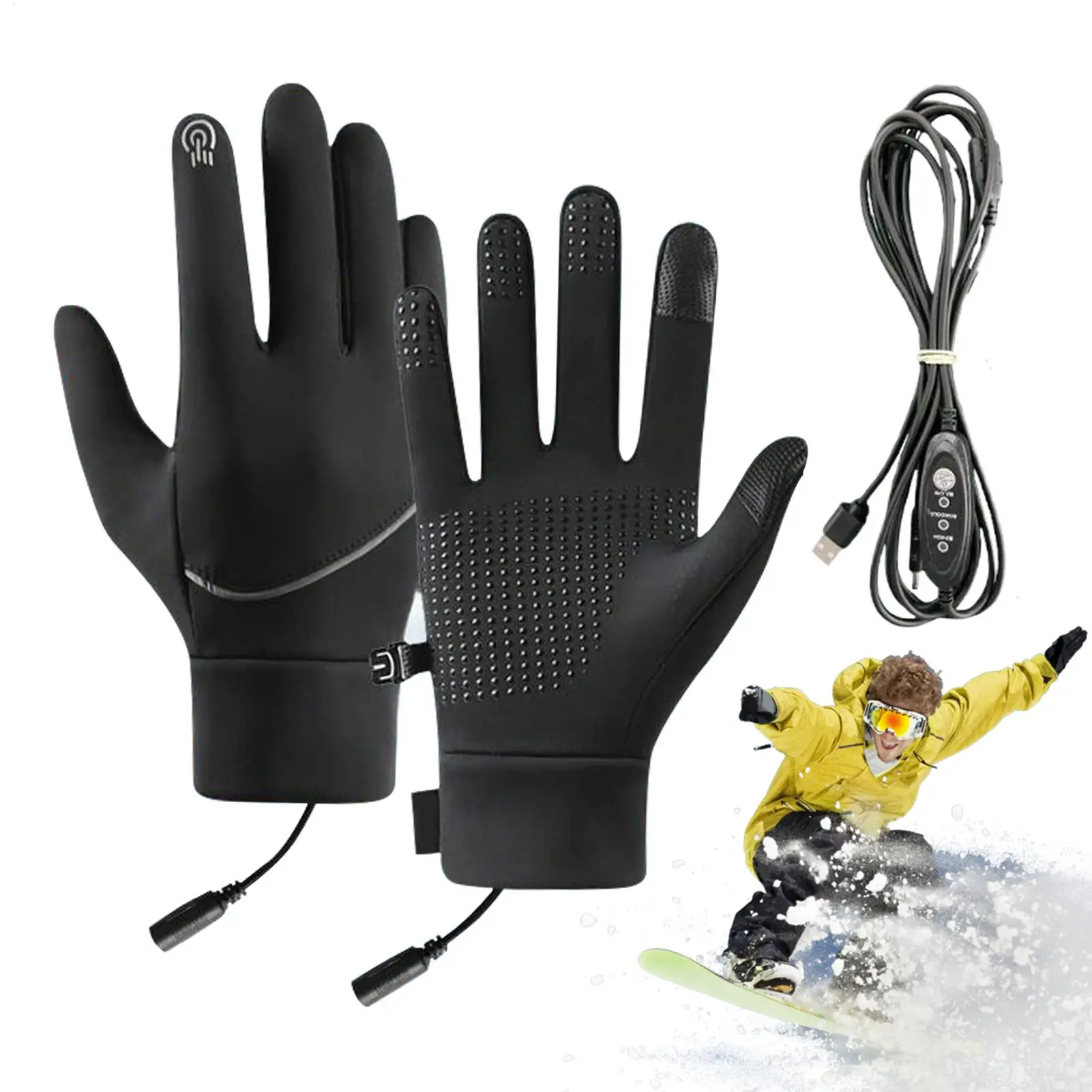 Gants chauffants pour femmes et hommes, coupe-vent, USB, pour ski, mitaines avec 3 températures réglables, pour le cyclisme, les Sports de plein air
