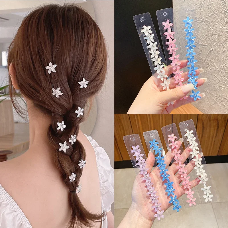 

10PCS/Set Hair Clip Braided Small Flower Buttons Hairpin Girl Cute Headdress Girl Mini Hairgrip Hair Accessories