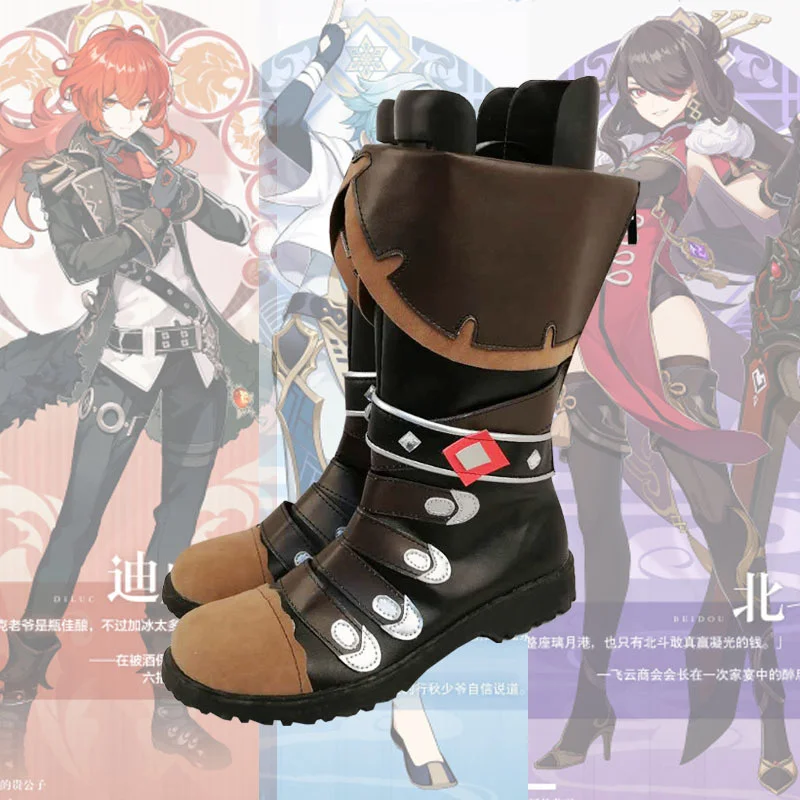 Game Genshin Impact Beidou Diluc Ragnvindr Cos Shoes Pu Leather Comfortable Boots Highly Restored Cosplay Theme Anime