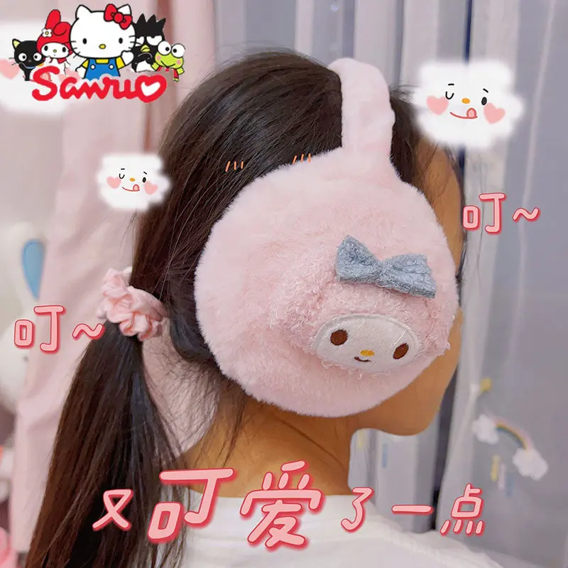 Sanrio Kuromi-orejeras de abrigo para invierno plegable portátil para hombres y mujeres, orejeras cálidas de felpa, Hello Kitty Melody, orejeras de dibujos animados