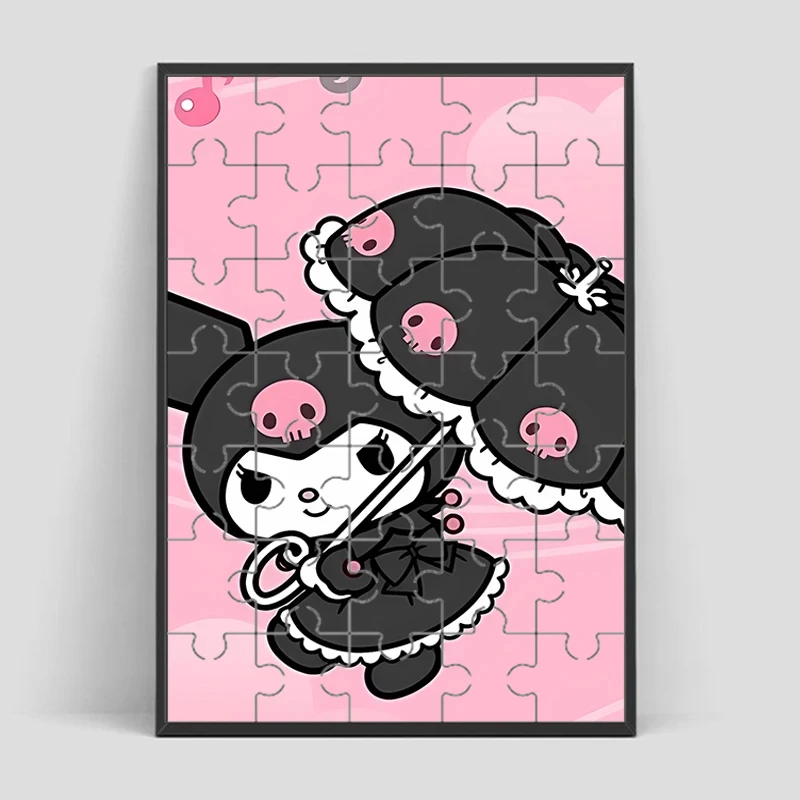 35 Pieces Sanrio Kuromi Mini Jigsaw Puzzles Cartoon Characters Wooden Puzzle for Kids Handmade Toys Children's Intelligence Game