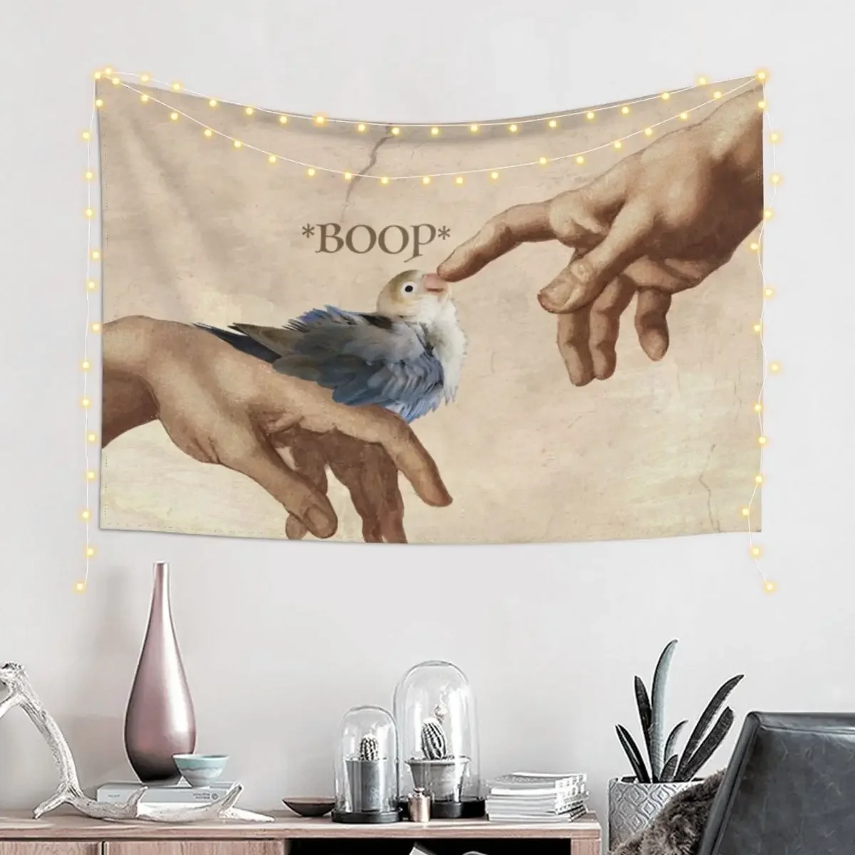 God and Bird - Jester the Lovebird BOOP Tapestry Home Decoration On The Wall Tapestry