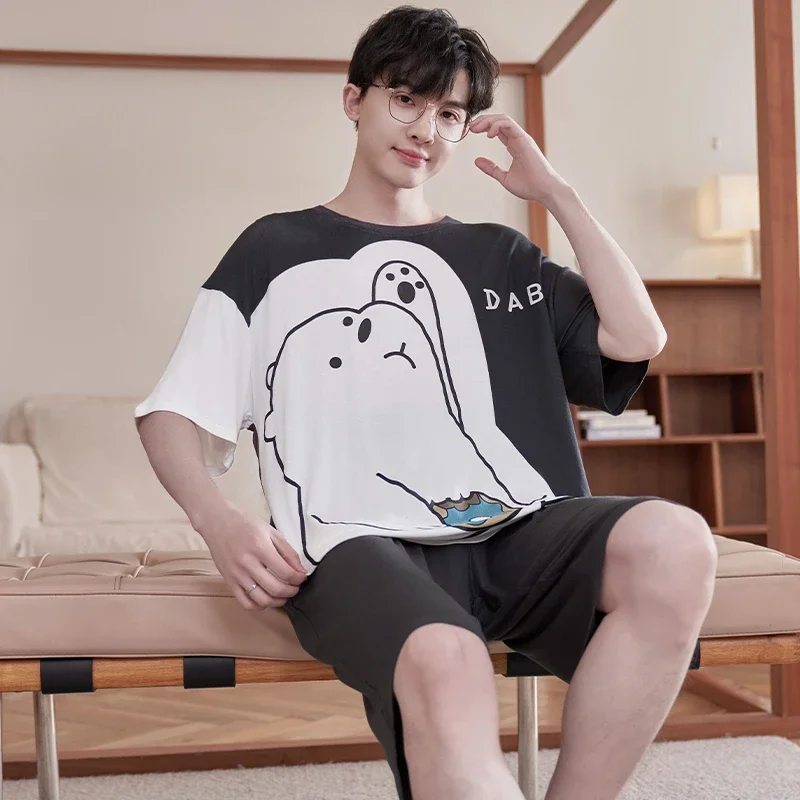 Summer Adult Women Men Pijama Sets Korean Loose Sleepwear Pyjama Cartoon Bear Male Loungewear Homewear Cotton Night Wears