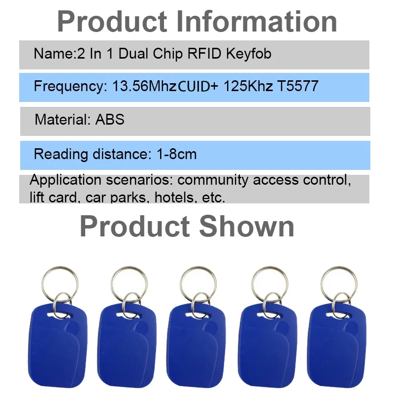 2 In 1 Dual Frequency Writable Rewrite RFID Keyfobs  Access Control Key Tags 13.56MHZ 1K CUID and T5577 125KHZ ID Key Card