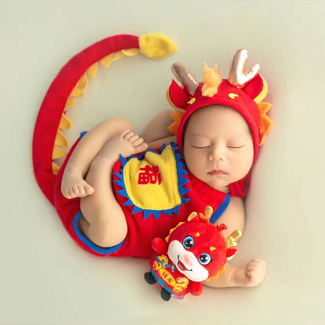 Chapeau et ensemble de vêtements pour nouveau-né, barboteuse pour bébé, bonnet dragon chinois, accessoires de photographie