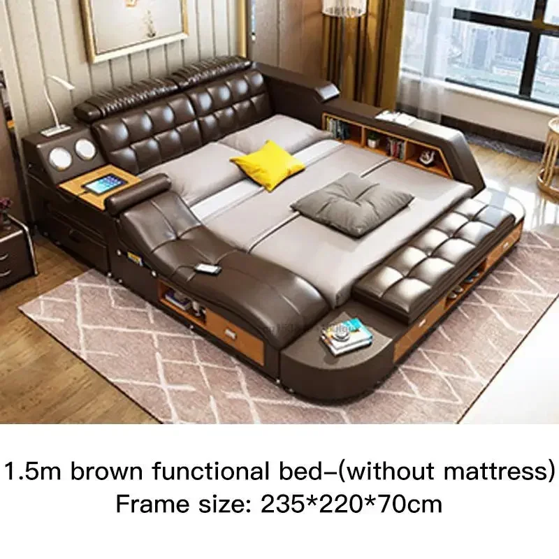 Minimalistisches, multifunktionales Master-Leder-Doppelbett, modernes, ultimatives Smart-Bett mit Stauraum, luxuriöse Schlafzimmermöbel GY50GM