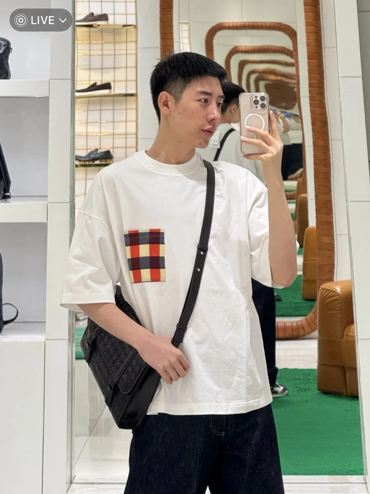 

B/V Sle Men's round Ne ort Sve T-irt Embroidered Cheered ket Logo Trendy Cotton Summer Casual Youth Faion