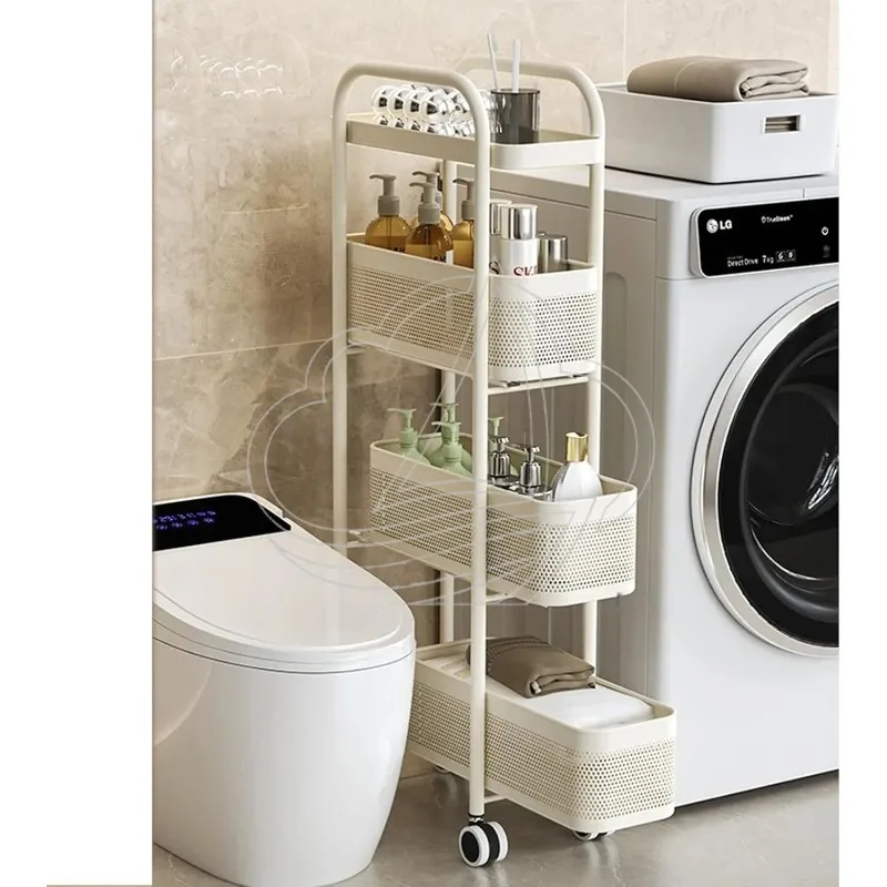 Slim Pull Out Storage Cart with Track Rolling Organizer for Bathroom Kitchen Office Laundry Room