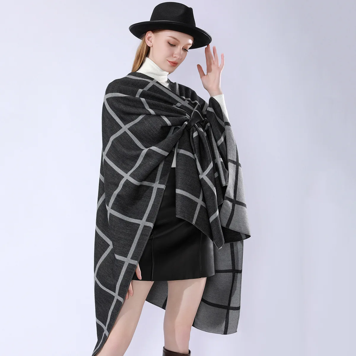 

Women's Travel Plaid Shawl Wrap Poncho Ruana Cape Open Front Cardigan Shawls Vintage Pashmina Scarf Warm Coat for Fall Winter