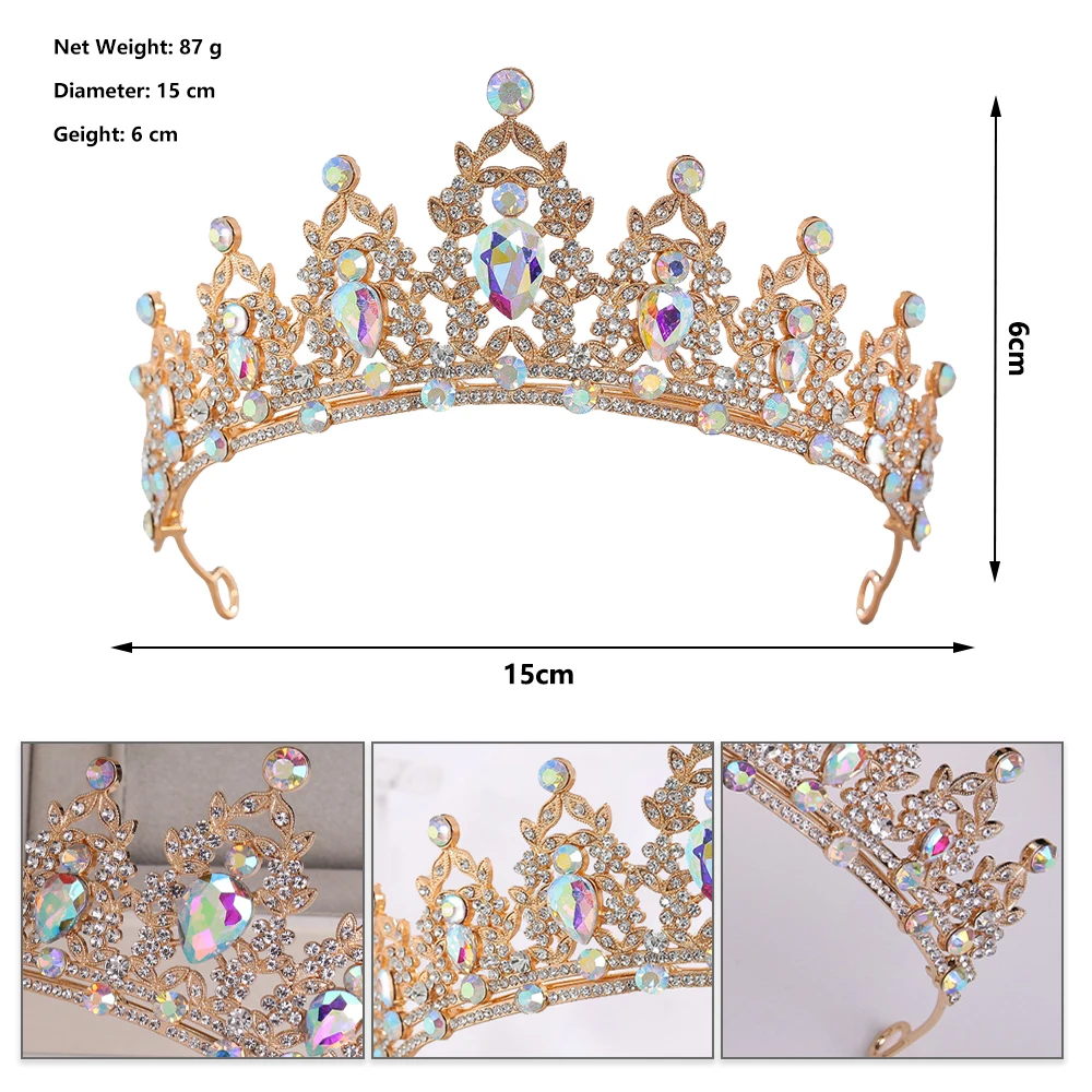 バロック様式のヴィンテージゴールドブライダルティアラ – 結婚式/パーティー用コロネットアクセサリー 誕生日の女王/子供用プリンセスクラウンヘッドピース