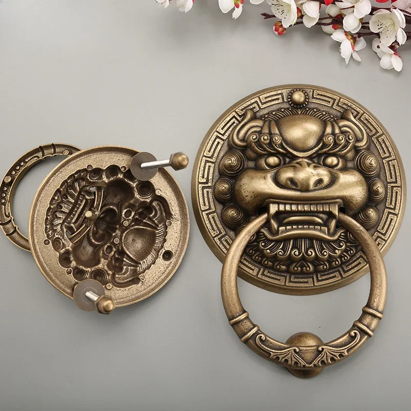 

Brass animal head new Chinese-style door knocker, antique-style full copper door ring, qilin, lion head, tiger head door handle