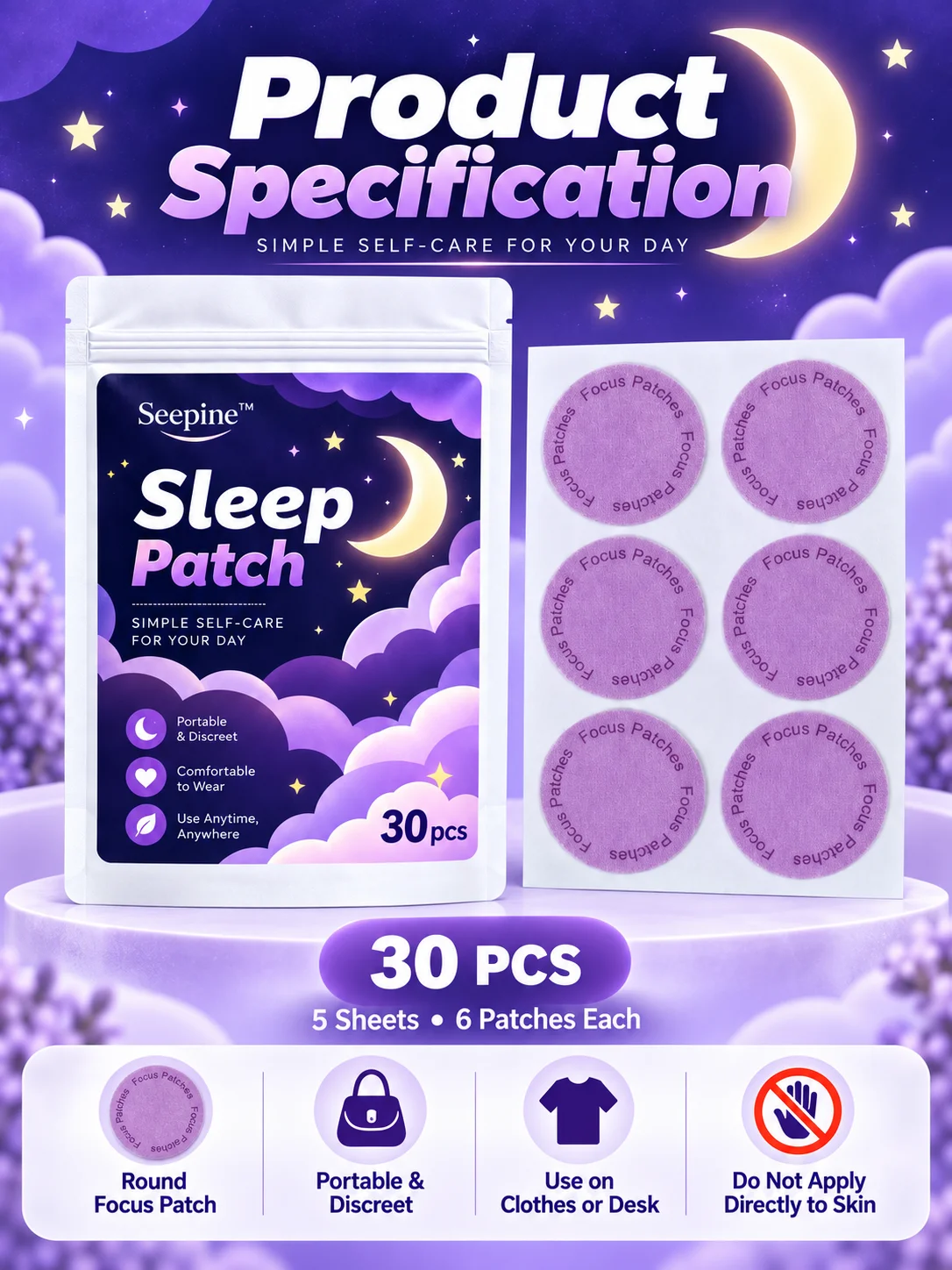 30PCS Sleep Patch Nighttime Wellness Patch Plant-Inspired Comfortable Night Patch for Bedtime Routine Travel Home