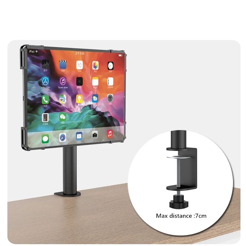 Metal Desk Clamp Tablet Stand Holder For 7-13 Inch Restaurant POS Checkout Counter 180 Degrees Free Rotation VESA 75x75mm