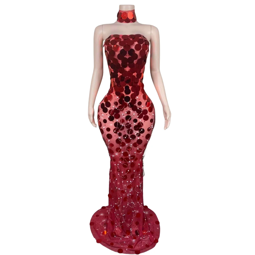 

Women Red Sequin Backless Party Queen Dresses Club Wear Evening Dress Night Out Costume