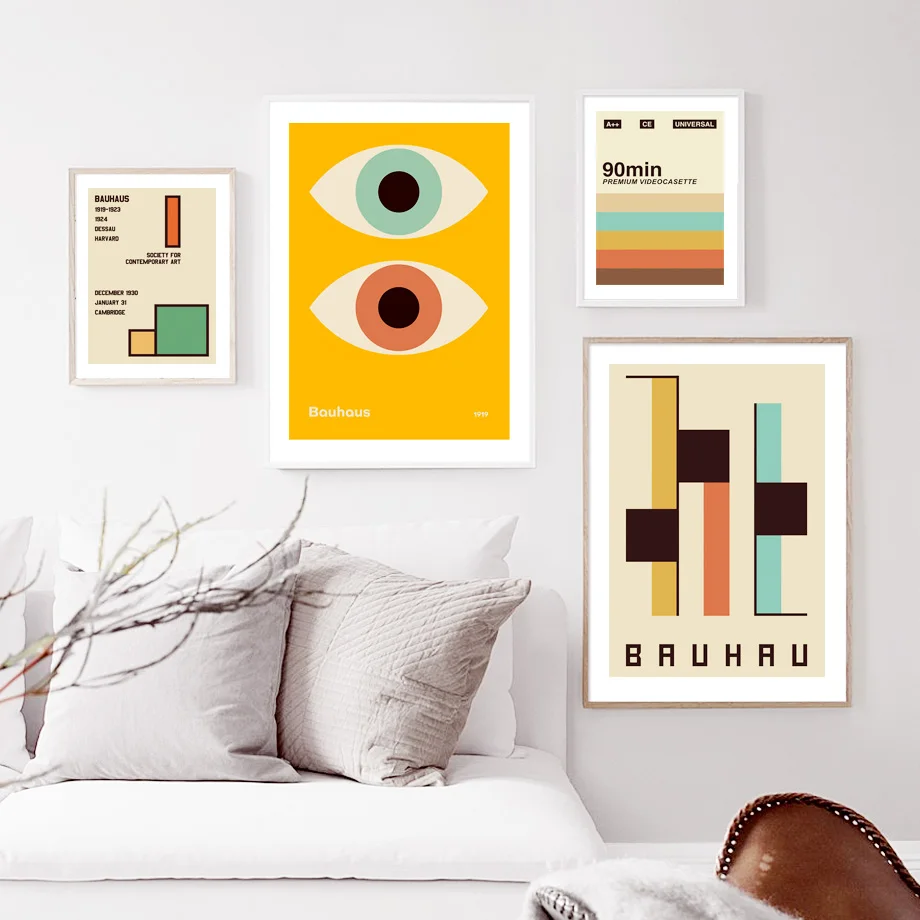 Bauhaus Abstract Canvas Painting Wall Art Poster Vintage Geometric Shape Mid Century Modern Print Living Room Gallery Home Decor