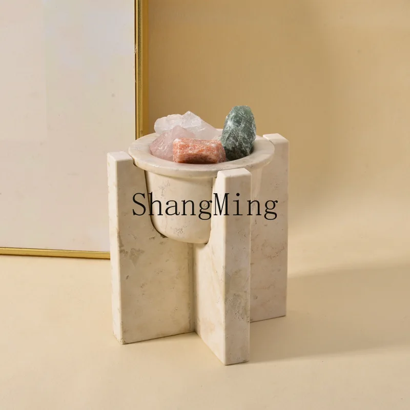 SM wabi-sabi natural travertine candlestick, living room entrance diffuser stone container ornament
