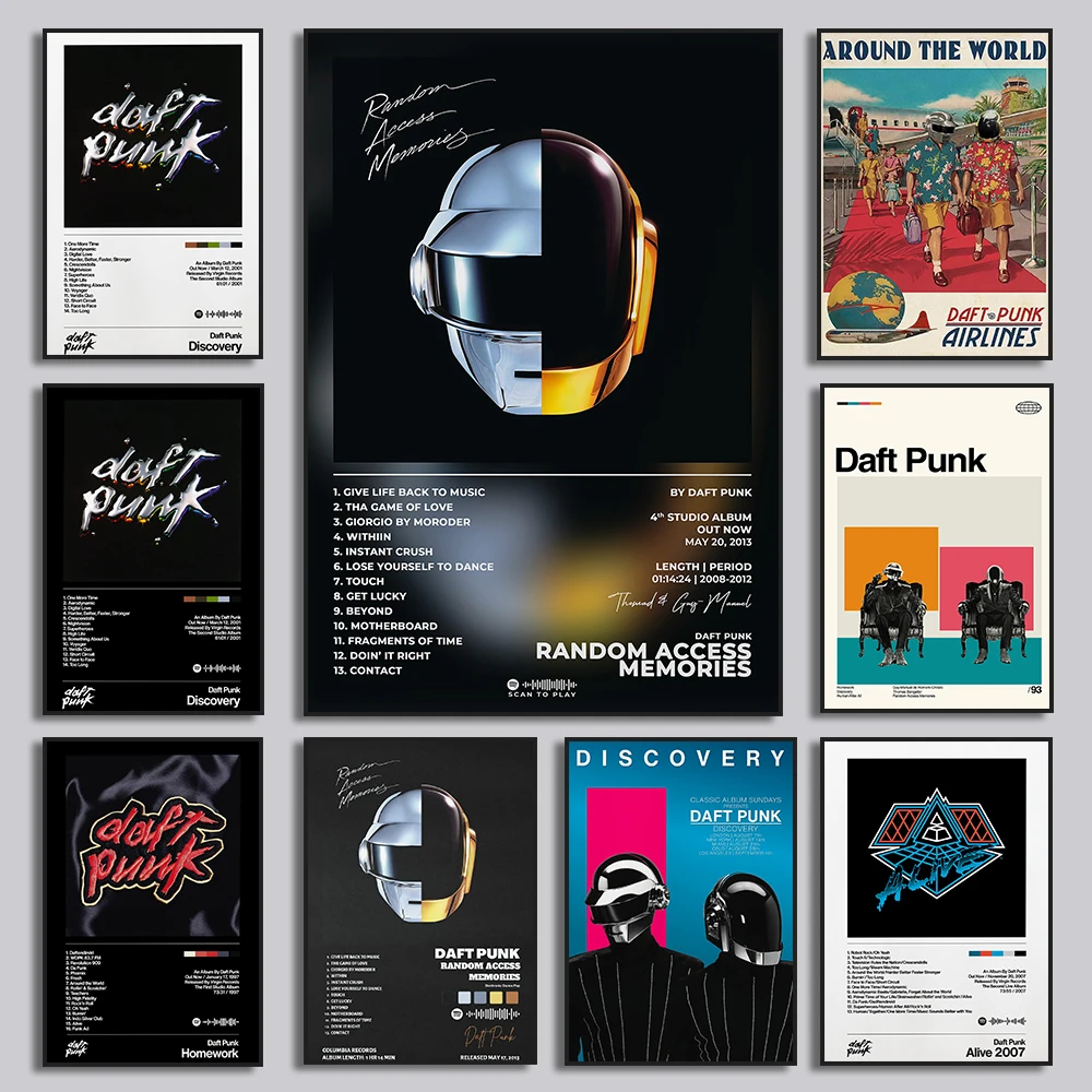 Daft Punk Posters Pop Music Album Around The World Wall Art Prints Canvas Painting for Club Bar Living Room Home Decor Fans Gift