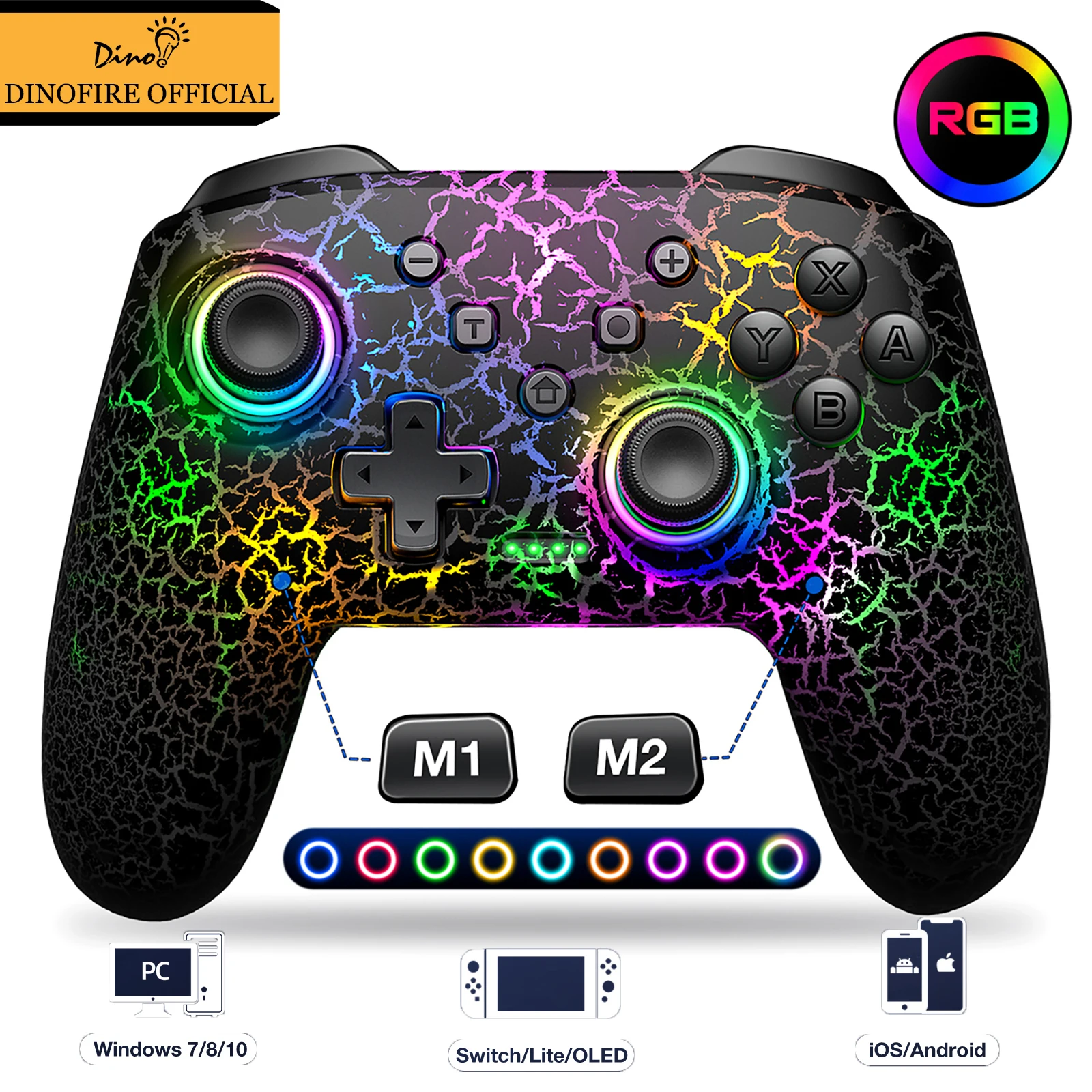 Dinofire Wireless Controller Gamepads for Nintendo Switch/Lite/OLED with Mouse Touch Feeling Wakeup Programmable Turbo Function