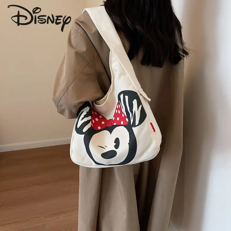 Disney กระเป๋าถือแฟชั่นผู้หญิง, กระเป๋าผ้าใบคุณภาพสูงอเนกประสงค์ลายการ์ตูนกระเป๋าสะพายไหล่ของผู้หญิงความจุขนาดใหญ่