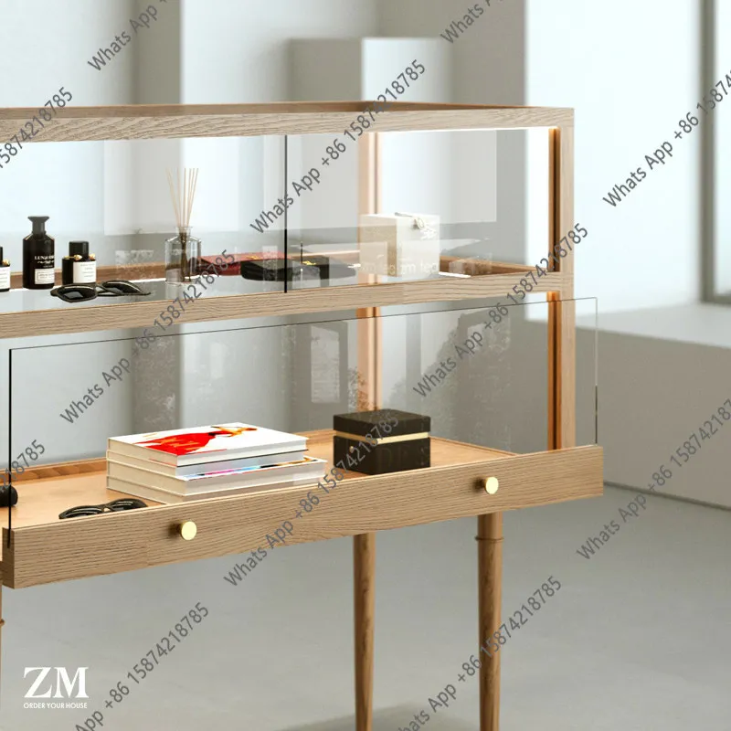 Jewelry glass display cabinet log style jewelry display cabinet with light optical store boutique cabinet