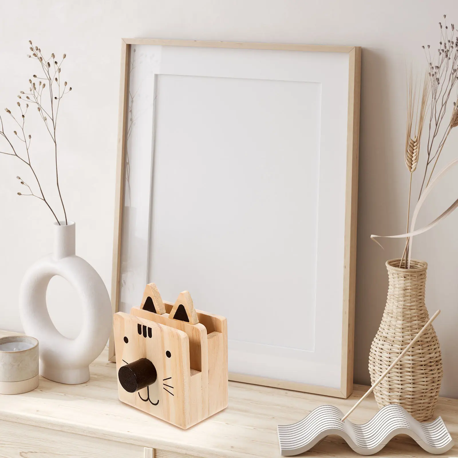 3-in-1 Wooden Cartoon Animal Desk Organizer Pencil Holder Glasses Stand Phone Rest Stationery Storage Cup for Students Teachers