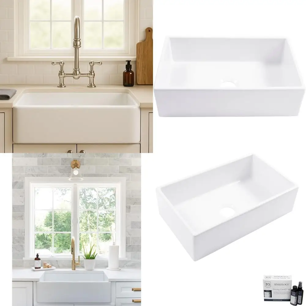 

Crisp White Turner 30-inch Fireclay Single Bowl Farmhouse Apron Sink with Undermount Installation and Care Kit