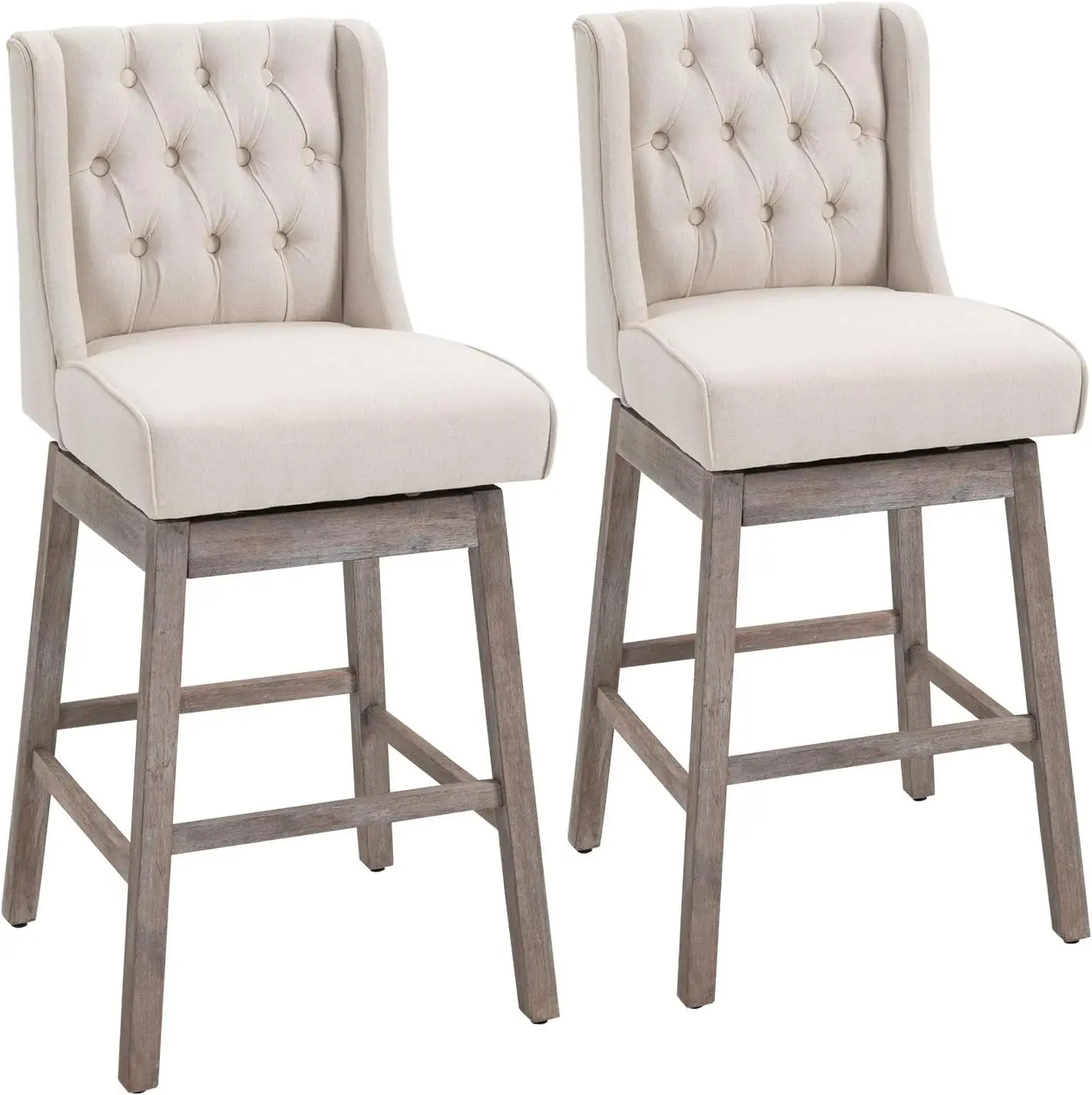 

HOMCOM Bar Height Bar Stools Set of 2, 180 Degree Swivel Barstools, 30" Seat Height Bar Chairs with Solid Wood Footrests and